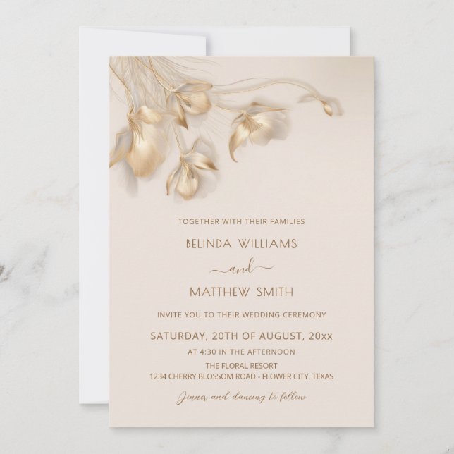 Gold 3D Flowers Invitation (Front)