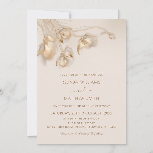 Gold 3D Flowers Invitation (Front)