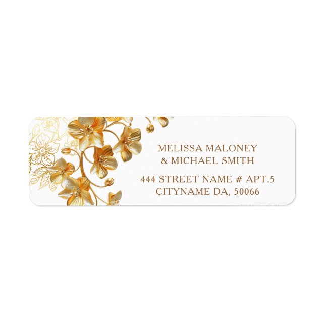 Gold 3D Flowers |  Wedding Label (Front)