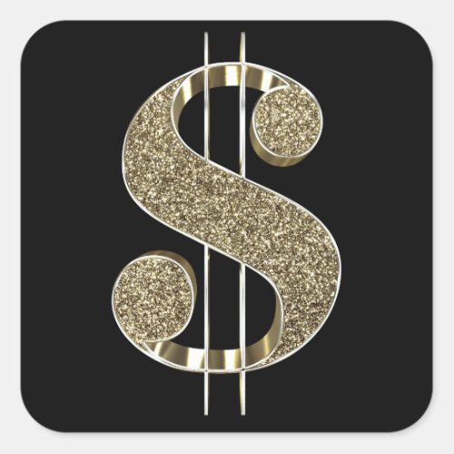 Gold 3D Glitter Dollar Sign Square Sticker