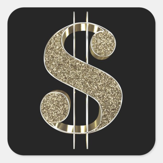 Gold 3D Glitter Dollar Sign Square Sticker | Zazzle.com