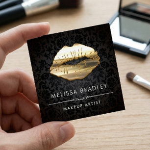 Gold 3D Lips Damask Makeup Artist Beauty Salon Square Business Card