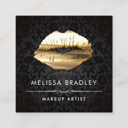 Gold 3D Lips Damask Makeup Artist Beauty Salon Square Business Card