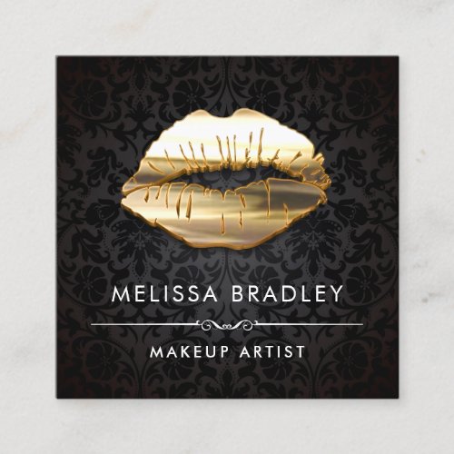 Gold 3D Lips Damask Makeup Artist Beauty Salon Square Business Card