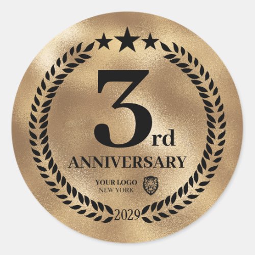 Gold 3rd Anniversary Business Logo Commemorative Classic Round Sticker