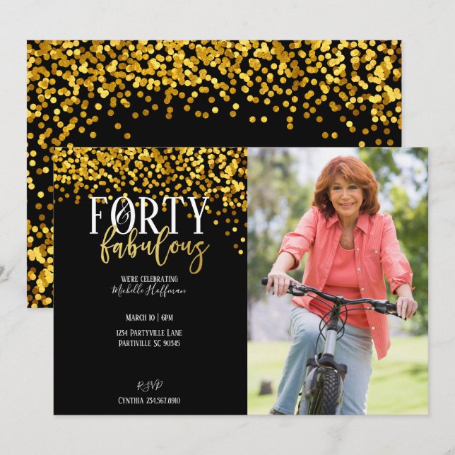 Gold 40 & Fabulous 40th Birthday Party Invitations (Front/Back)