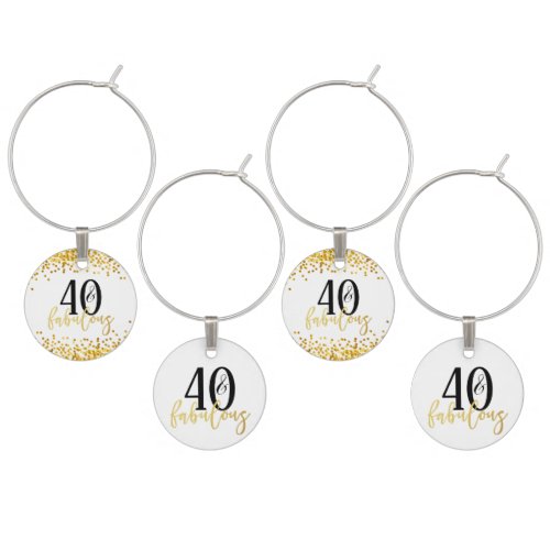 Gold 40  Fabulous Birthday Confetti Wine Charms