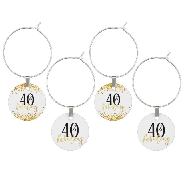 Gold 40 & Fabulous Birthday Confetti Wine Charms (Staggered)
