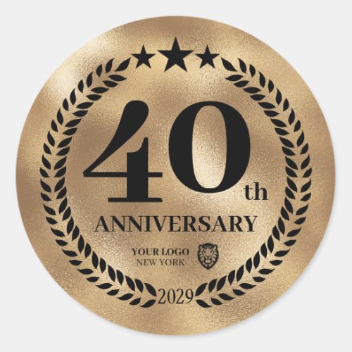 Gold 40th Anniversary Business Logo Commemorative Classic Round Sticker