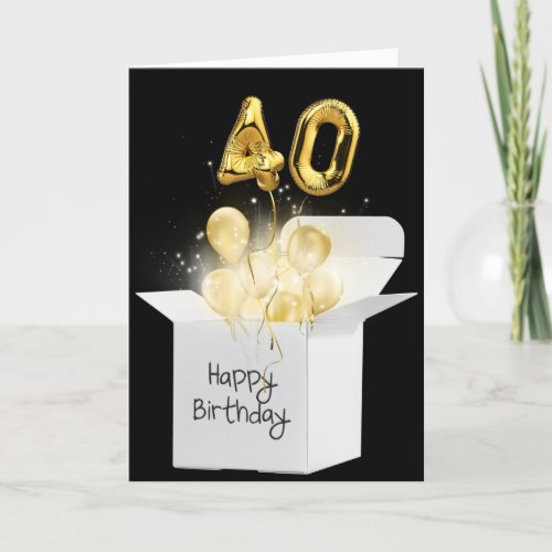 Gold 40th Birthday Balloons In White Box Card