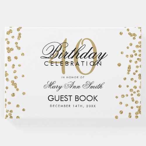 Gold 40th Birthday Party Confetti White Guest Book