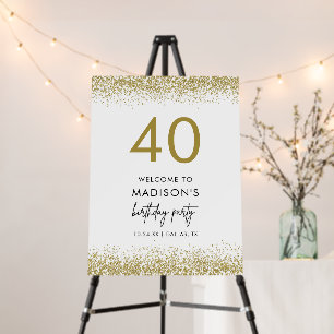 Gold 40th Birthday Party Decoration Welcome Sign