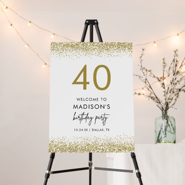 Gold 40th Birthday Party Decoration Welcome Sign (In Situ (Stand))