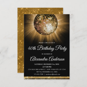 Gold 40th Birthday Party Gold Disco Ball Invitation