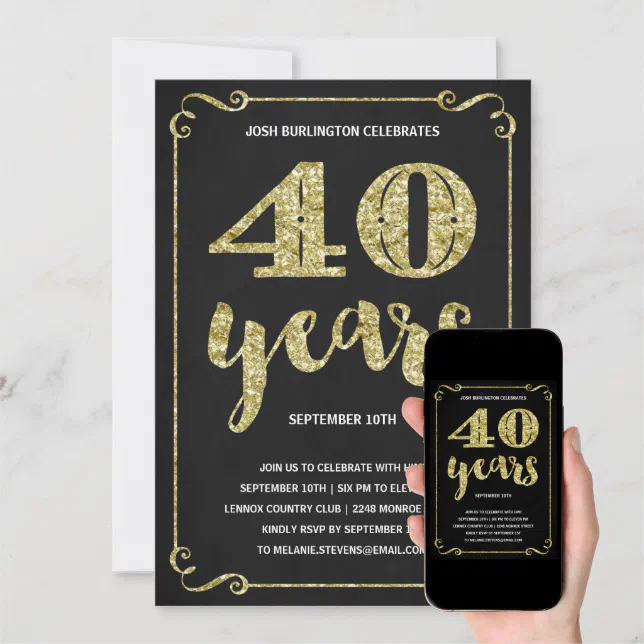 Gold 40th Birthday Party Invitation | Zazzle