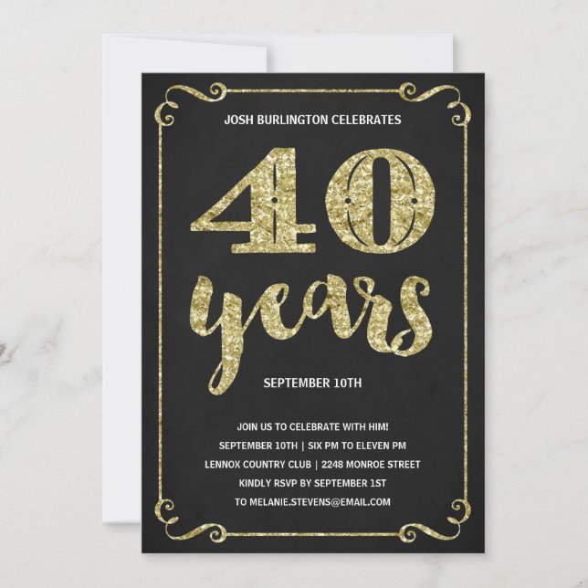 Gold 40th Birthday Party Invitation (Front)