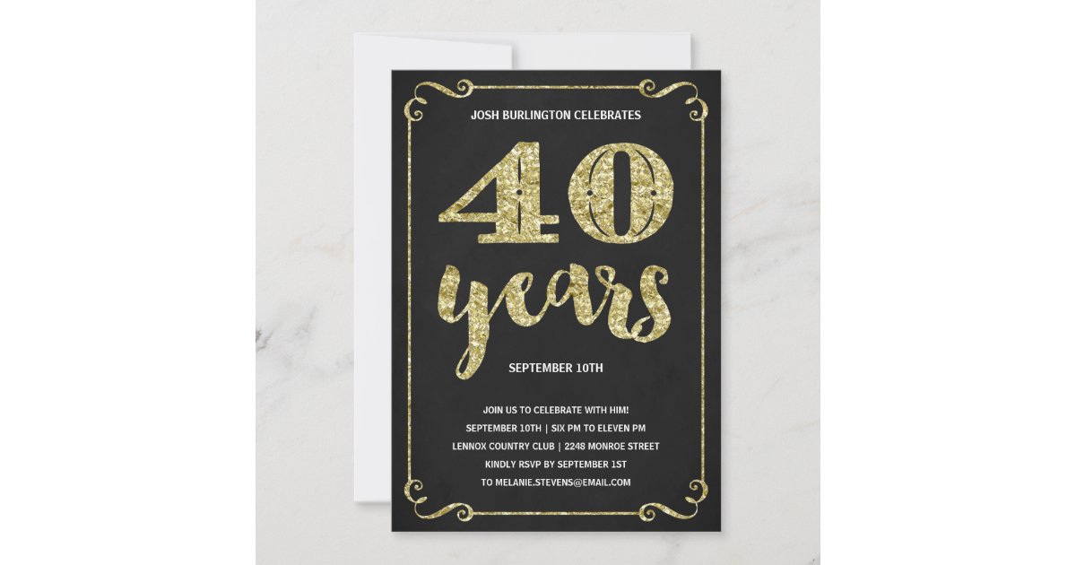 Gold 40th Birthday Party Invitation | Zazzle