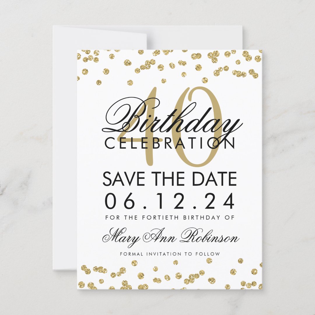 Gold 40th Birthday Save the Date Confetti | Zazzle