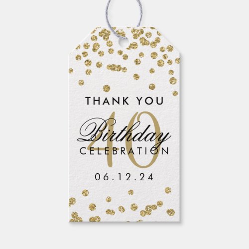 Gold 40th Birthday Thank You Confetti White Gift Tags