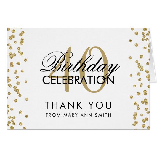 Gold 40th Birthday Thank you Glitter Confetti (Front Horizontal)