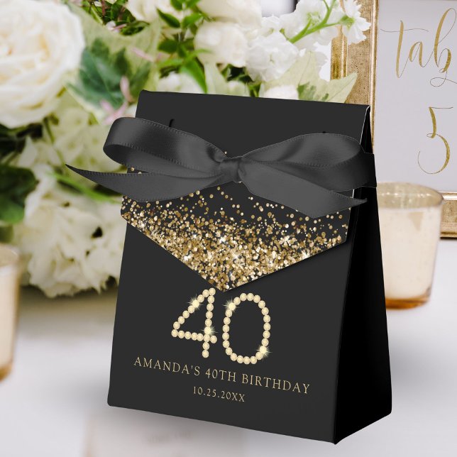 Gold 40th Diamonds Birthday Party Favor Boxes (Black and gold 40th birthday party favor gift boxes)