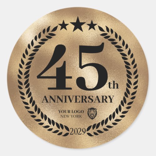 Gold 45th Anniversary Business Logo Commemorative Classic Round Sticker