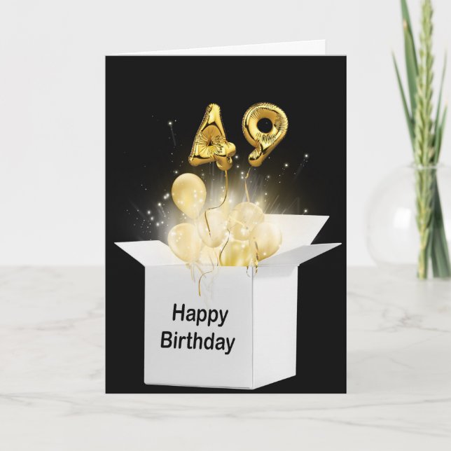 Gold 49th Birthday Balloons In White Box Card (Front)