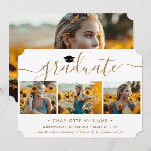 Gold 4 Photo Collage Modern Graduation Announcement
