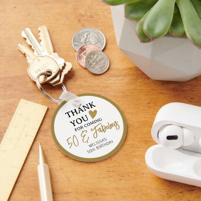 Gold 50 And Fabulous 50th Birthday Party Favors Keychain (Desk)
