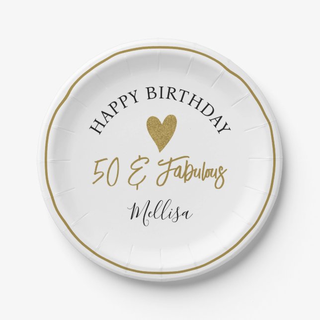 Gold 50 And Fabulous 50th Birthday Party  Paper Plates (Front)