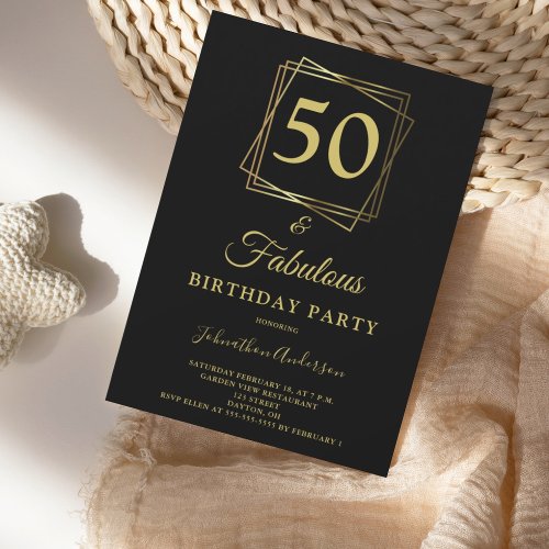 Gold 50 and Fabulous Birthday Invitation