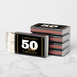 Gold 50 Black Stylish Fiftieth Birthday Matchboxes