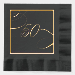Gold 50 Calligraphy Milestone Birthday Anniversary Foil Napkins