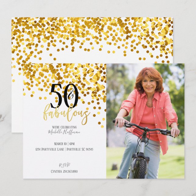 Gold 50 & Fabulous 50th Birthday Party Invitations (Front/Back)
