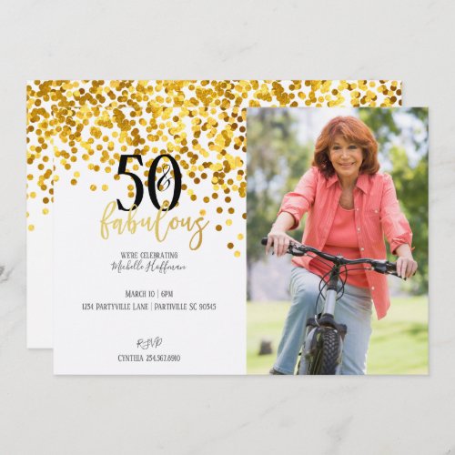 Gold 50  Fabulous 50th Birthday Party Invitations