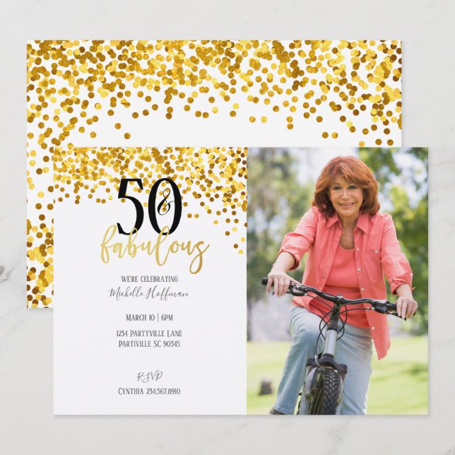 Gold 50 & Fabulous 50th Birthday Party Invitations (Front/Back)