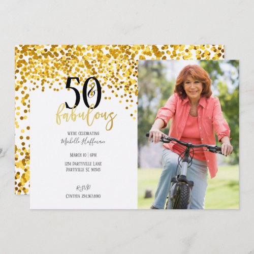 Gold 50  Fabulous 50th Birthday Party Invitations