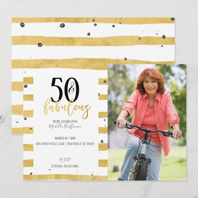 Gold 50 & Fabulous 50th Birthday Party Invitations (Front/Back)