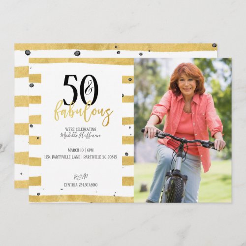 Gold 50  Fabulous 50th Birthday Party Invitations