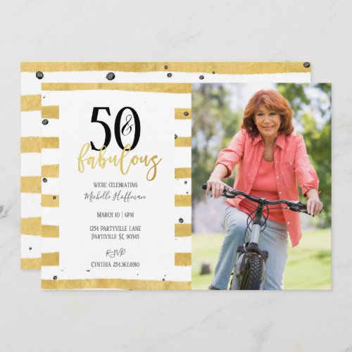 Gold 50  Fabulous 50th Birthday Party Invitations