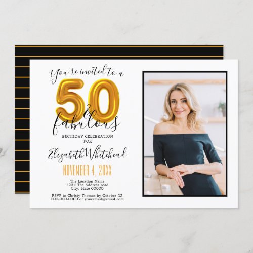 Gold 50  Fabulous 50th Birthday Photo Invitation