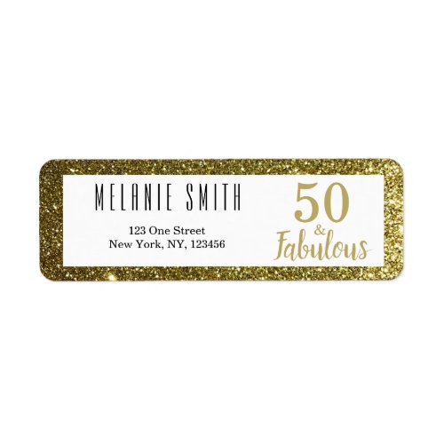 Gold 50  Fabulous 50th Birthday Return Address Label