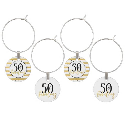 Gold 50  Fabulous Birthday Confetti Wine Charms