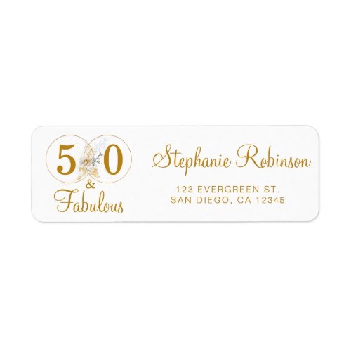 Gold 50 Fabulous Birthday Script Return Address Label