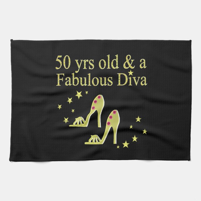 GOLD 50 & FABULOUS DIVA DESIGN KITCHEN TOWEL (Horizontal)