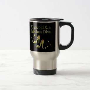 GOLD 50 & FABULOUS DIVA DESIGN TRAVEL MUG