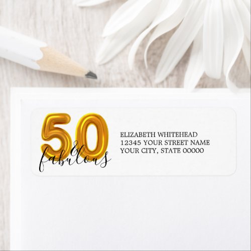 Gold 50  Fabulous Elegant Birthday Label