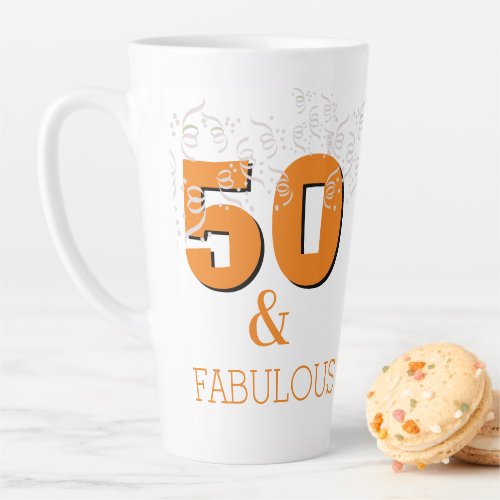 Gold 50 Fabulous  Happy 50th Birthday Gift Latte Mug