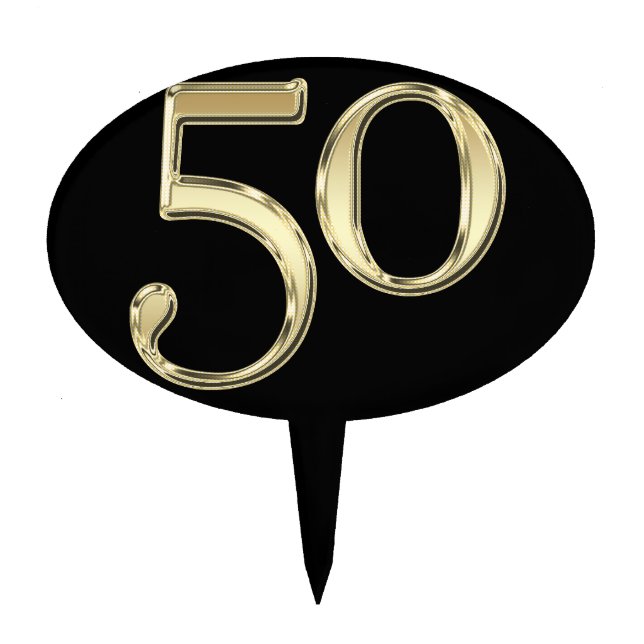 Gold 50 Fifty Cake Pick (Front)
