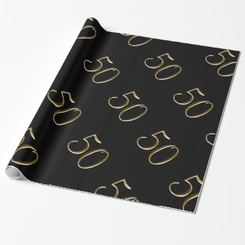 Gold 50 On Black | Happy 50th Birthday Wrapping Paper by monogramgallery at Zazzle